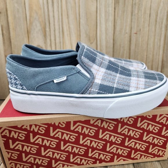 Womens Vans Asher Platform Plaid Grey Athletic Sneakers Shoes - Picture 4 of 7